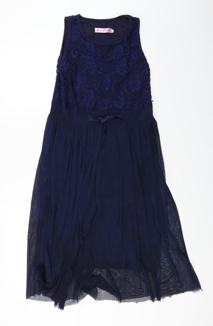 bead li dress Womens Blue Floral  A-Line  Size L