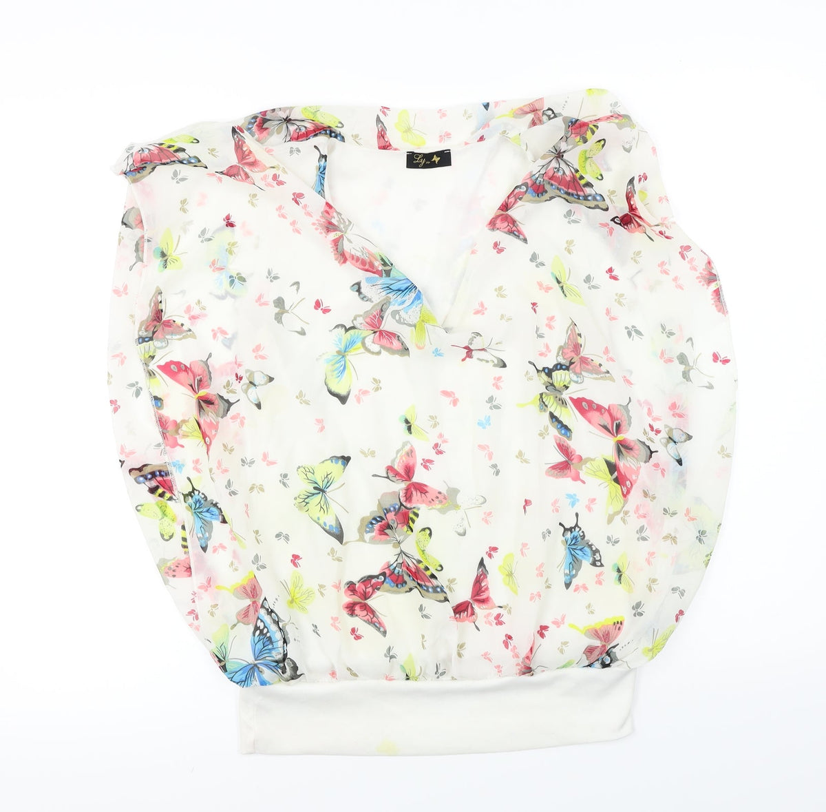 Additional front view of ly women’s white floral basic blouse, size UK 8