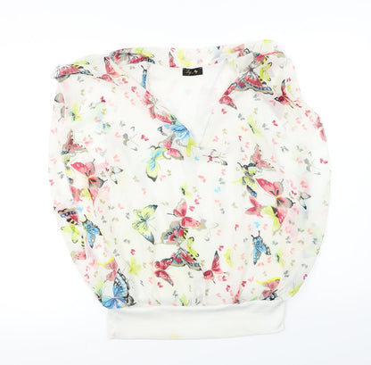 Additional front view of ly women’s white floral basic blouse, size UK 8