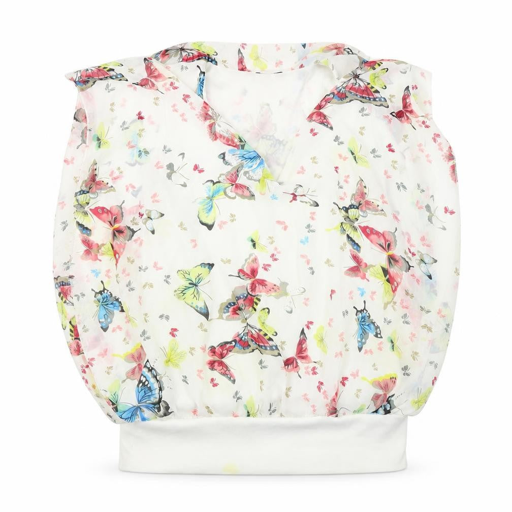 Front view of ly women’s white floral basic blouse, size UK 8