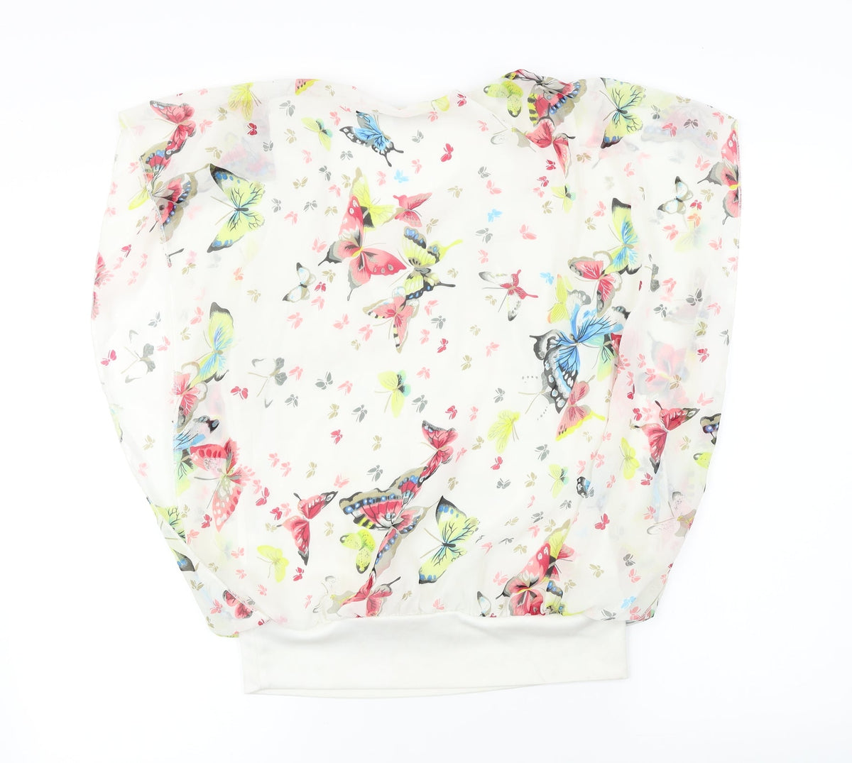 Back view of ly women’s white floral basic blouse, size UK 8