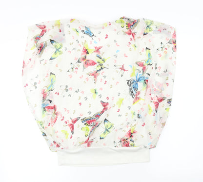 Back view of ly women’s white floral basic blouse, size UK 8