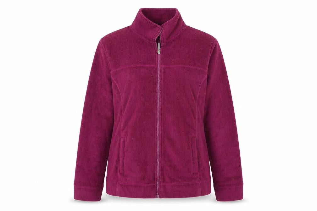 Front view of Active women’s purple full zip jumper, size UK 14