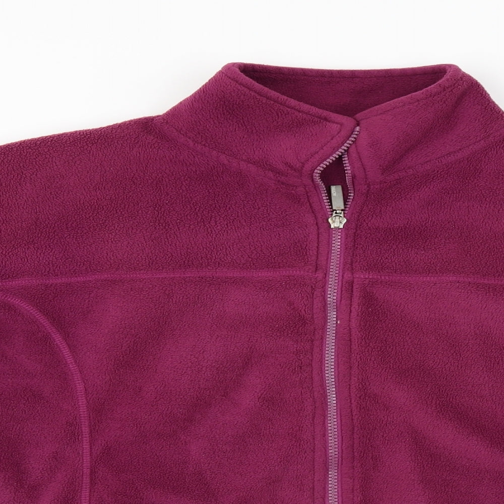 Close-up detail of Active women’s purple full zip jumper, size UK 14