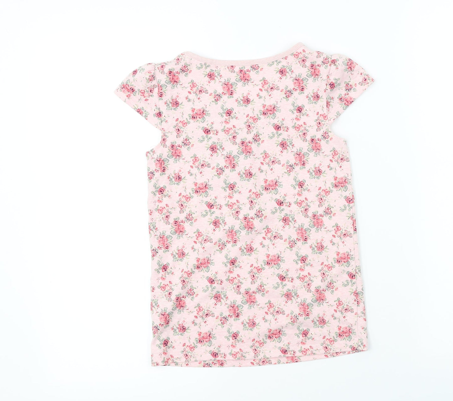 Nutmeg  Girls Pink Floral  Basic T-Shirt Size 7 Years