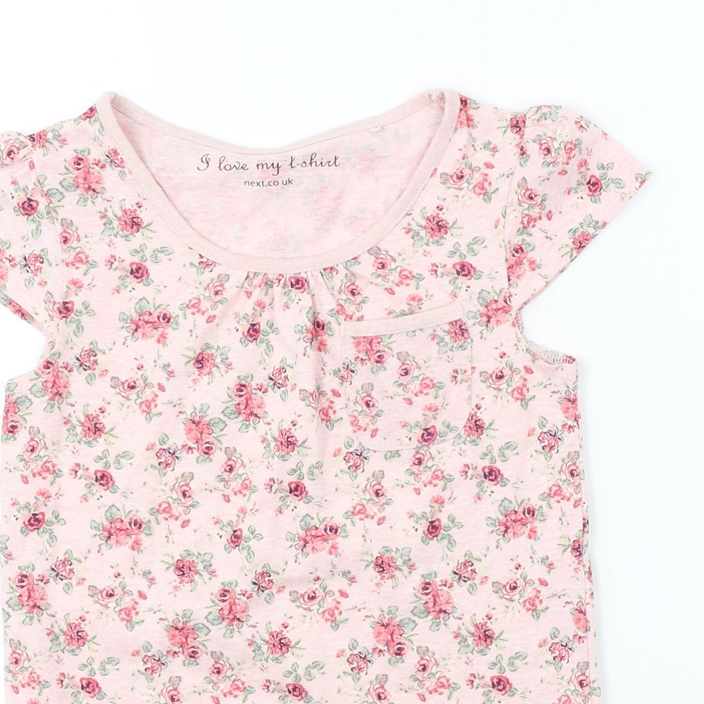 Nutmeg  Girls Pink Floral  Basic T-Shirt Size 7 Years