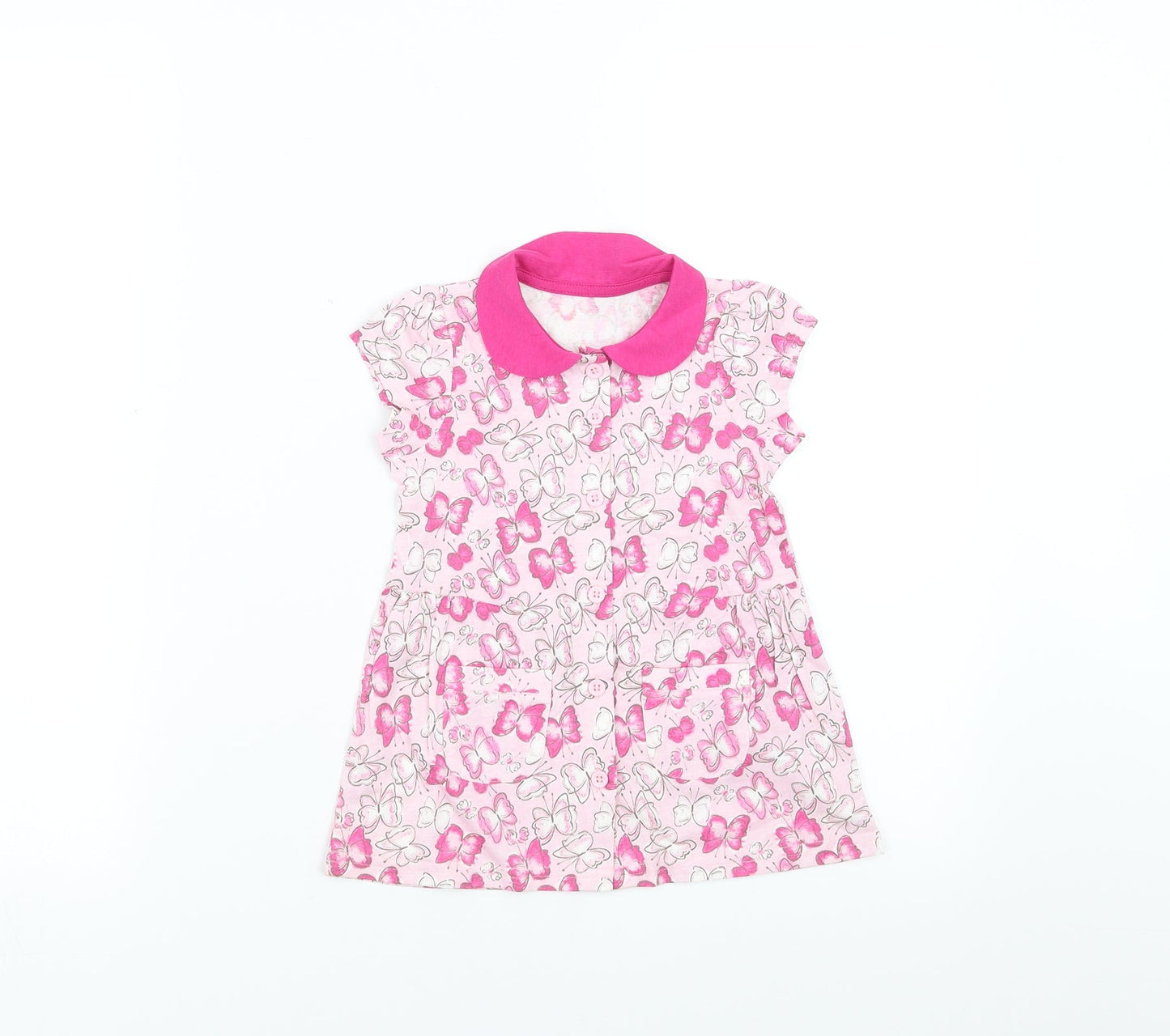 Matalan Girls Pink   T-Shirt Dress  Size 9-12 Months  - butterflies