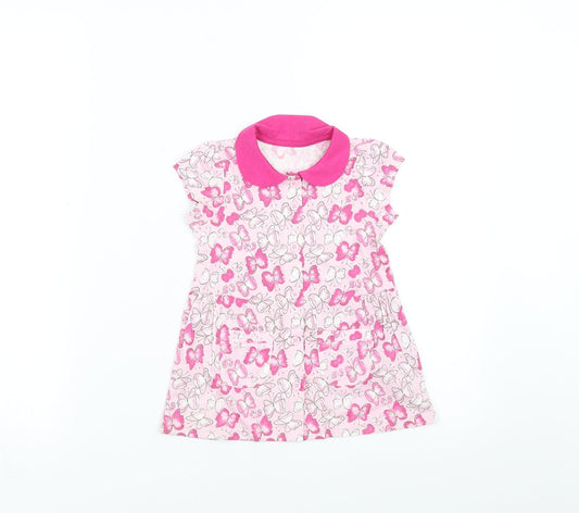 Matalan Girls Pink   T-Shirt Dress  Size 9-12 Months  - butterflies