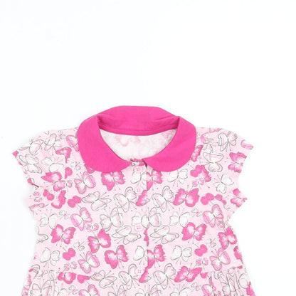 Matalan Girls Pink   T-Shirt Dress  Size 9-12 Months  - butterflies