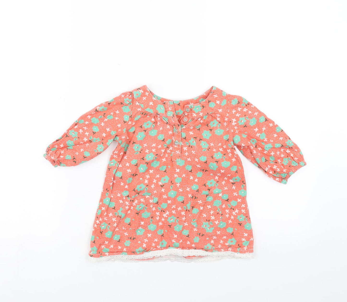 Mothercare Girls Orange Floral  Shift  Size 6-9 Months