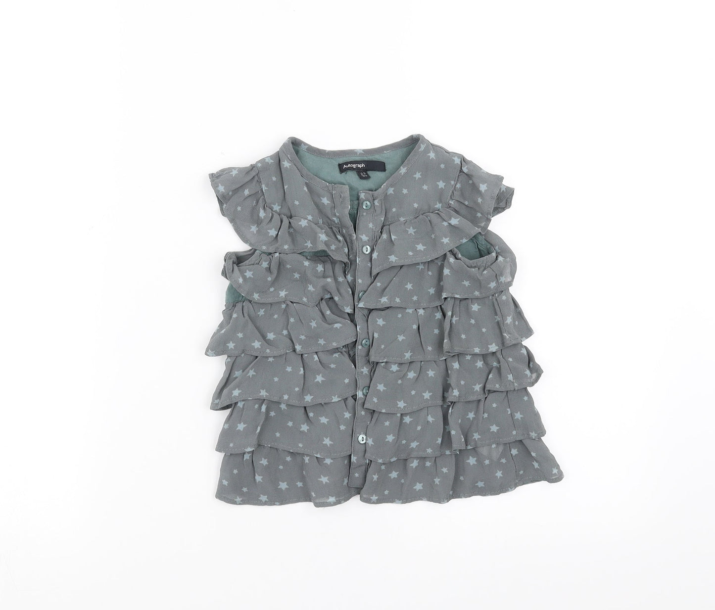 Marks and Spencer Girls Green   Basic Blouse Size 2-3 Years  - ruffle, stars
