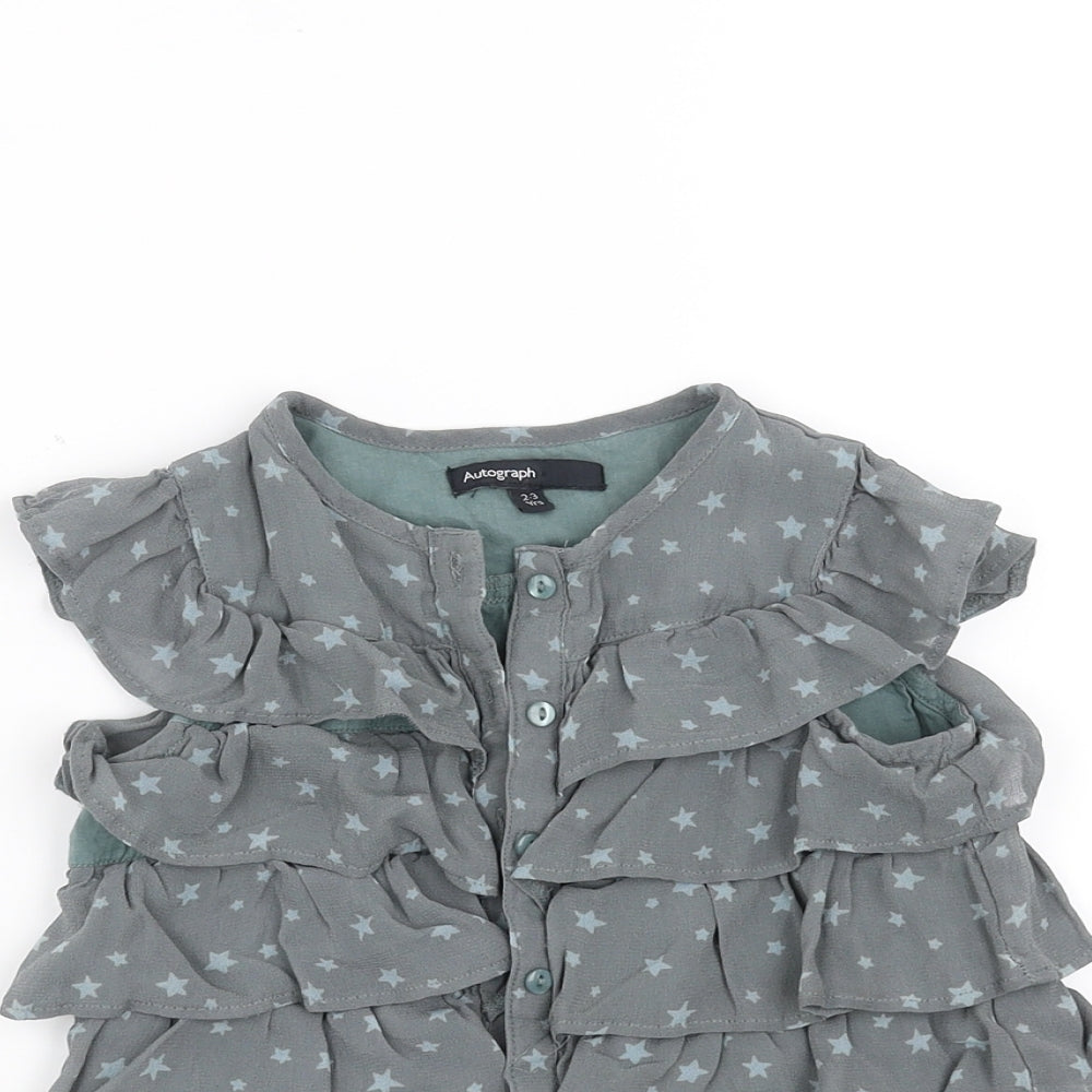 Marks and Spencer Girls Green   Basic Blouse Size 2-3 Years  - ruffle, stars