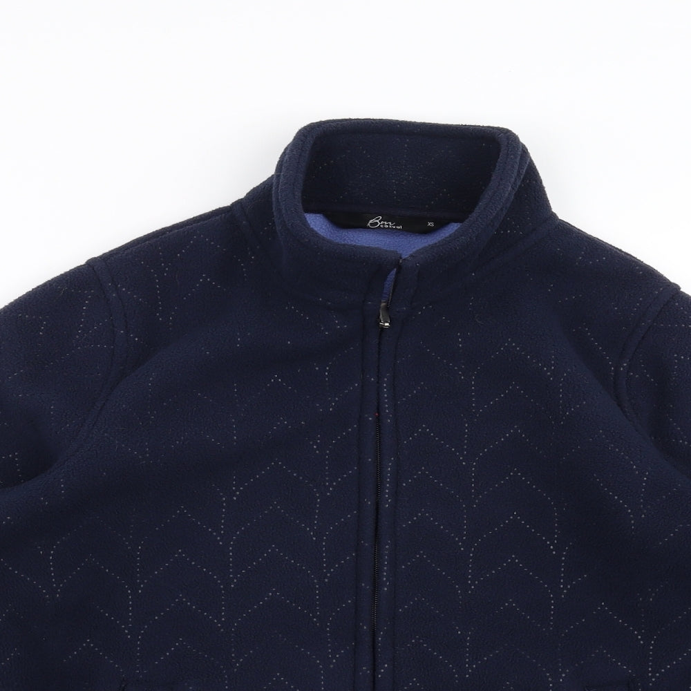 BM casual Womens Blue Geometric Fleece Full Zip Jumper Size XS