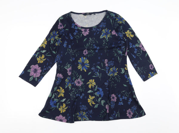 Front view of ISLE women’s blue floral jumper, size UK 10