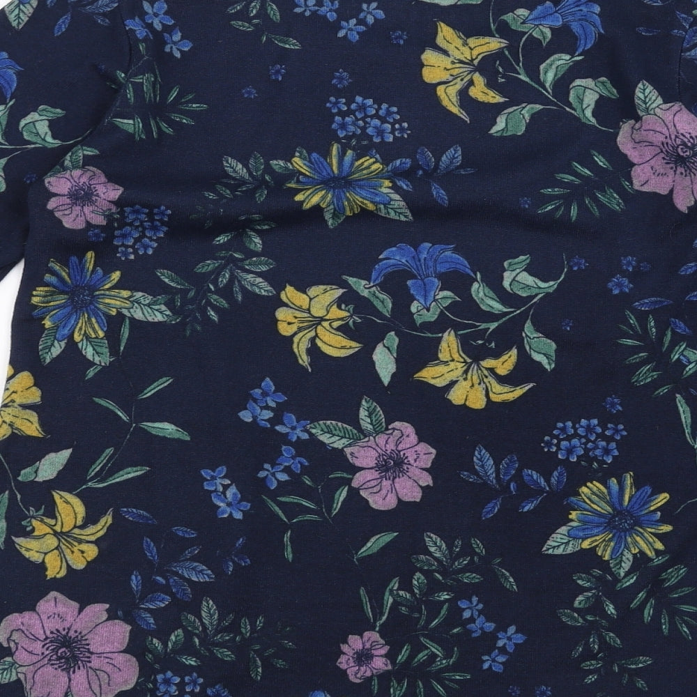 Brand and care label for ISLE women’s blue floral jumper, size UK 10