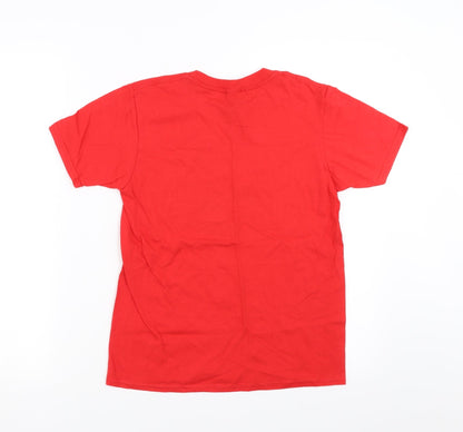 Back view of Gildan boys’ red basic t-shirt, size L, - inspired heroes