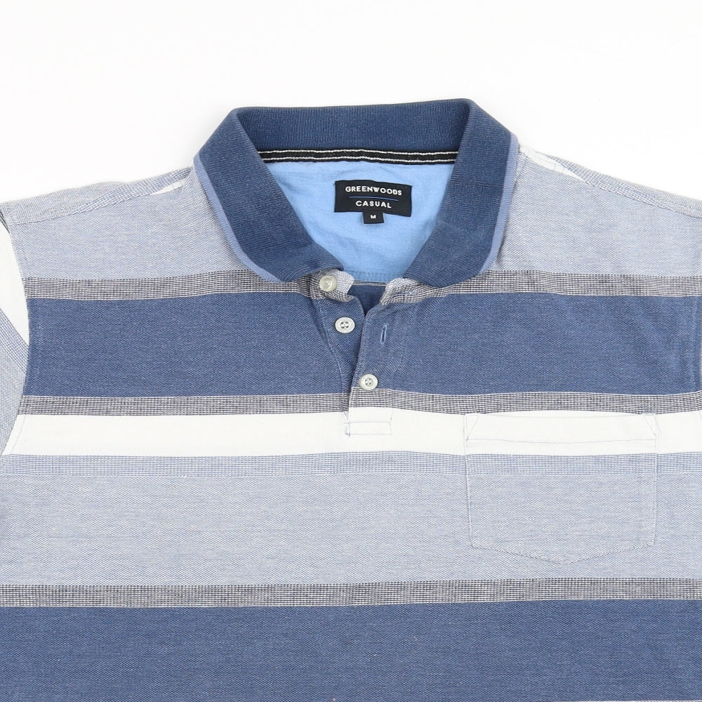 Greenwoods Mens Blue Striped   Polo Size M