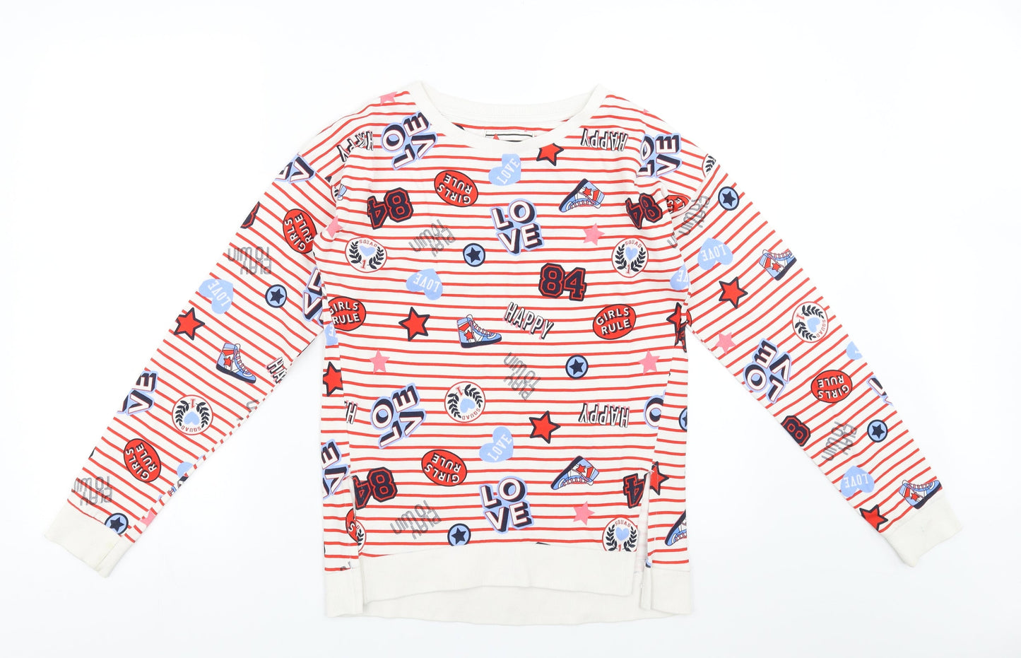 Sainsburys Girls White Striped  Pullover Sweatshirt Size 14 Years  - girls rule