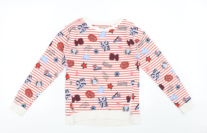 Sainsburys Girls White Striped  Pullover Sweatshirt Size 14 Years  - girls rule