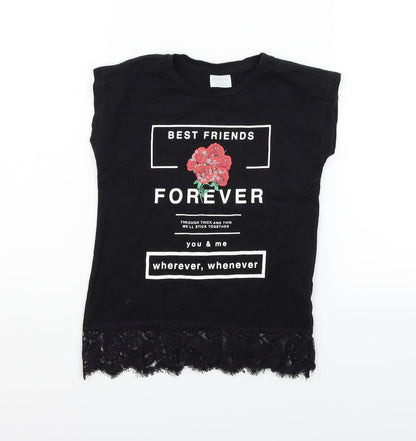 F&F Girls Black   Basic T-Shirt Size 6-7 Years