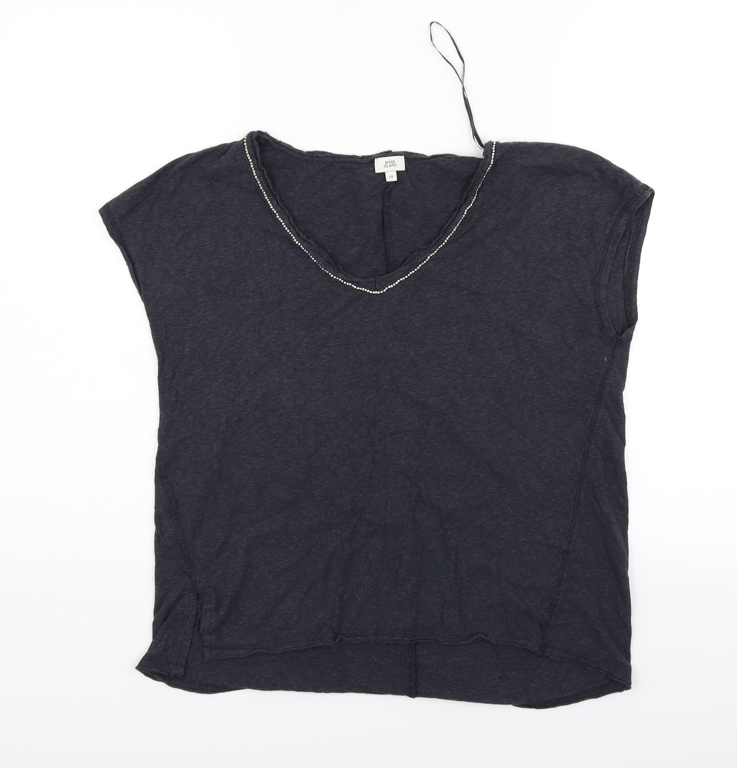 Womens UK Size 10 River Island Blue Basic T-Shirt