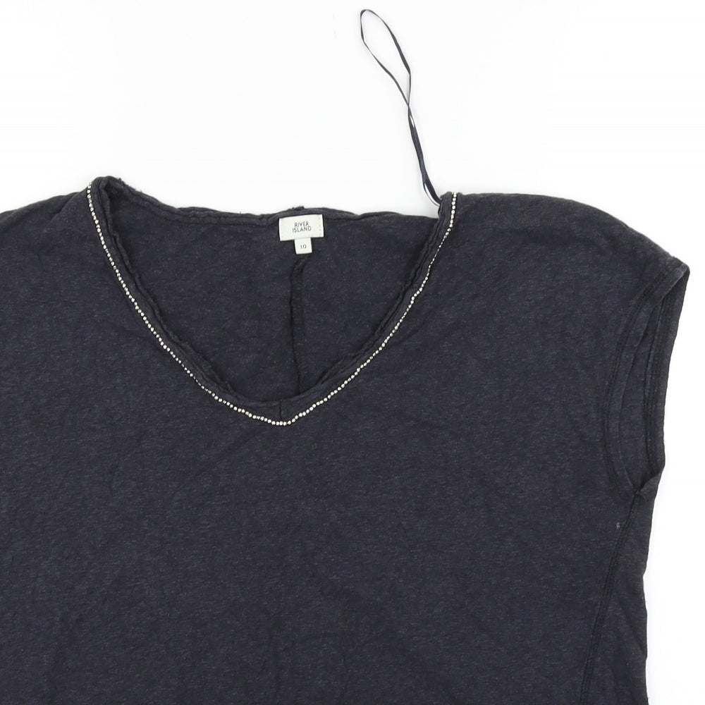 Womens UK Size 10 River Island Blue Basic T-Shirt