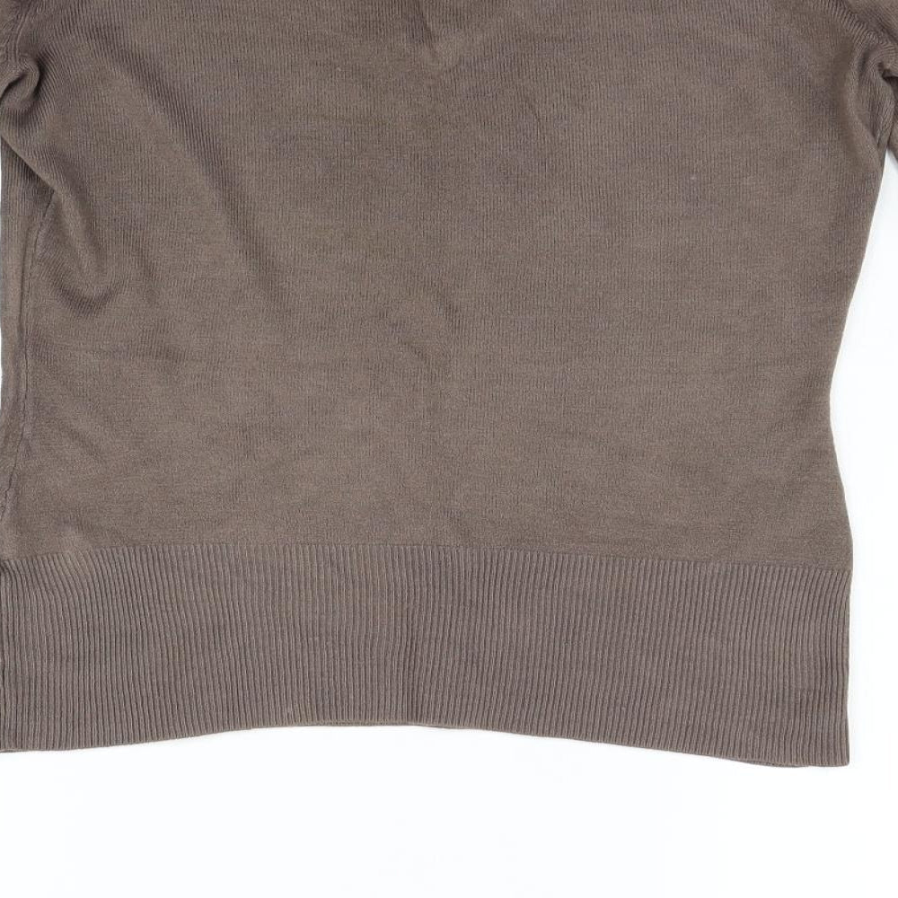 Brand and care label for Next women’s brown jumper, size UK 8