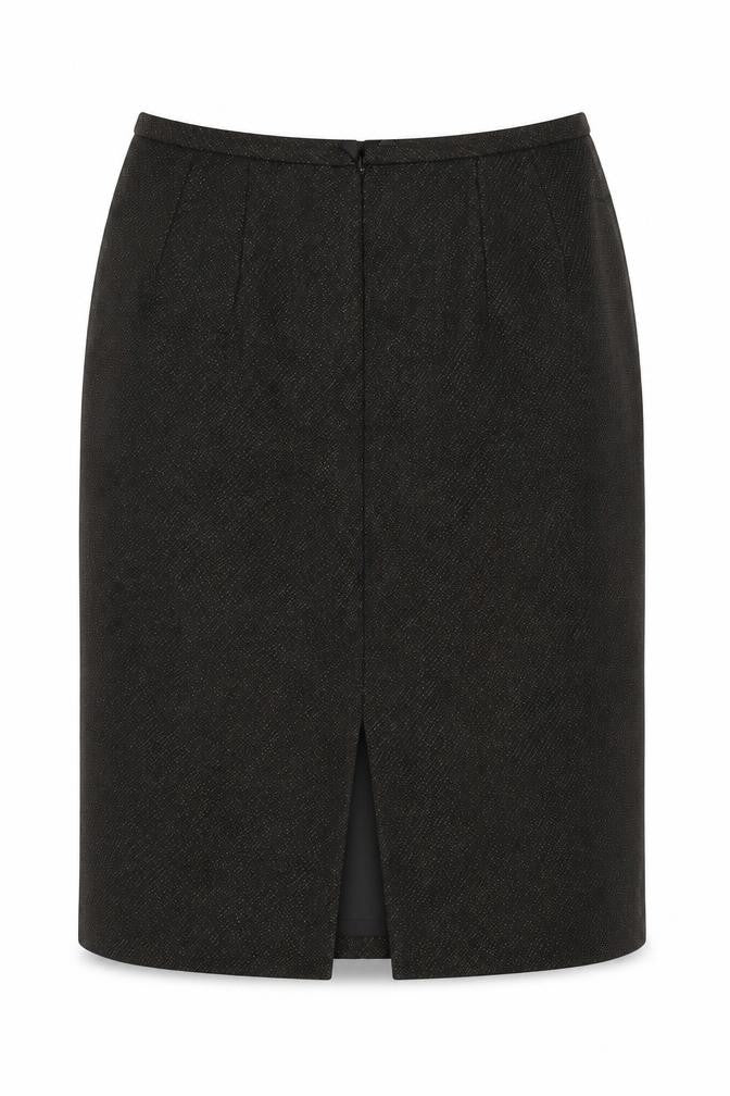 Front view of MADELENE women’s black flare skirt, size UK 14