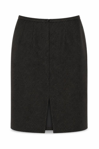 Front view of MADELENE women’s black flare skirt, size UK 14