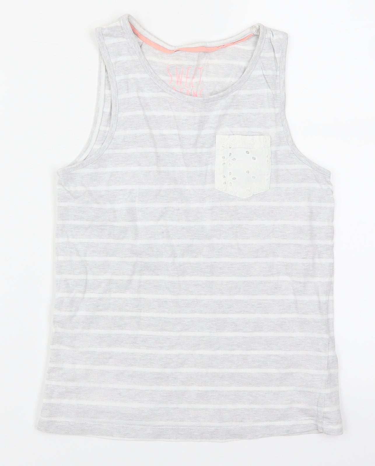 Marks and Spencer Girls Grey Striped  Top Pyjama Top Size 8-9 Years