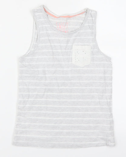 Marks and Spencer Girls Grey Striped  Top Pyjama Top Size 8-9 Years