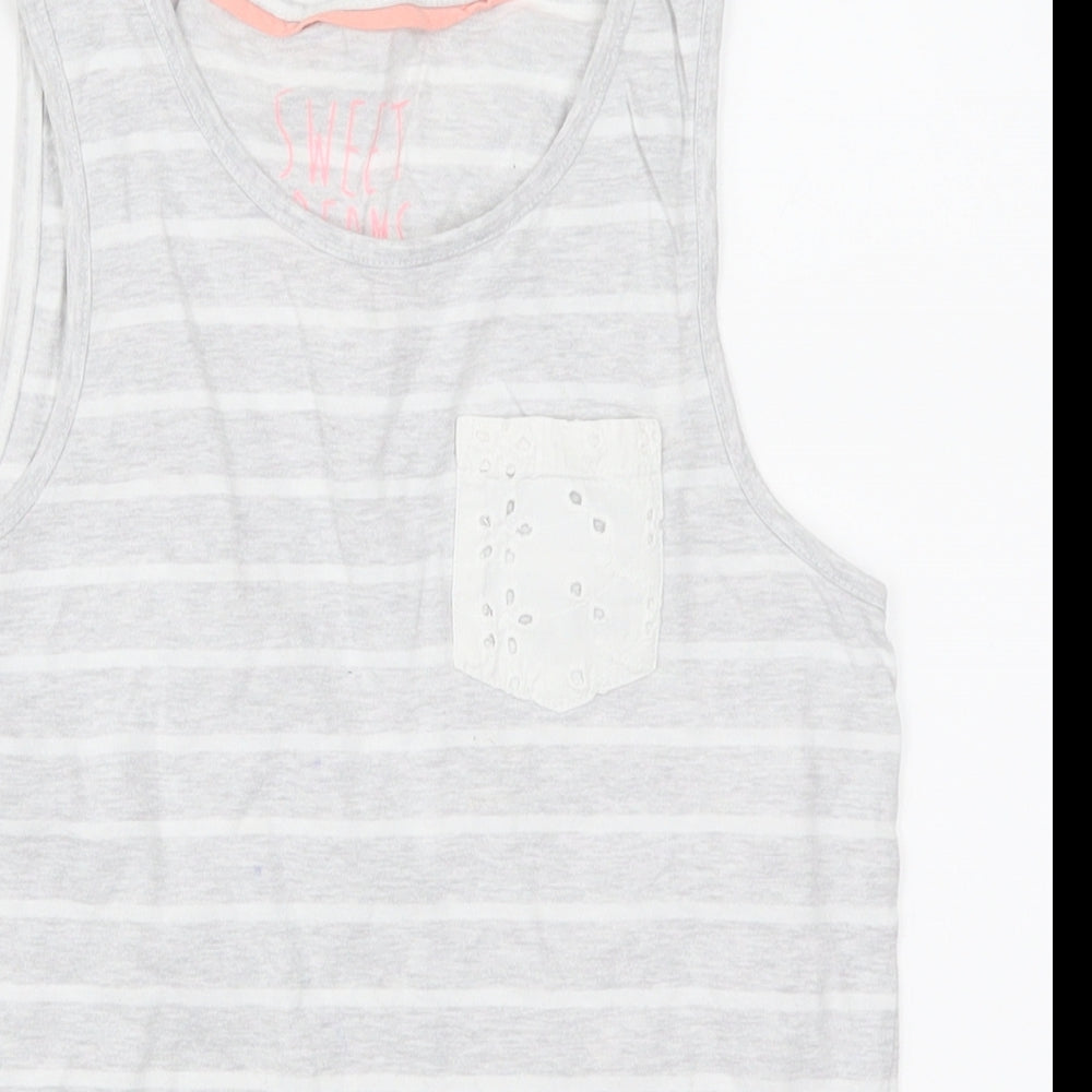 Marks and Spencer Girls Grey Striped  Top Pyjama Top Size 8-9 Years