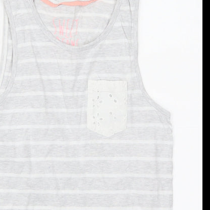 Marks and Spencer Girls Grey Striped  Top Pyjama Top Size 8-9 Years