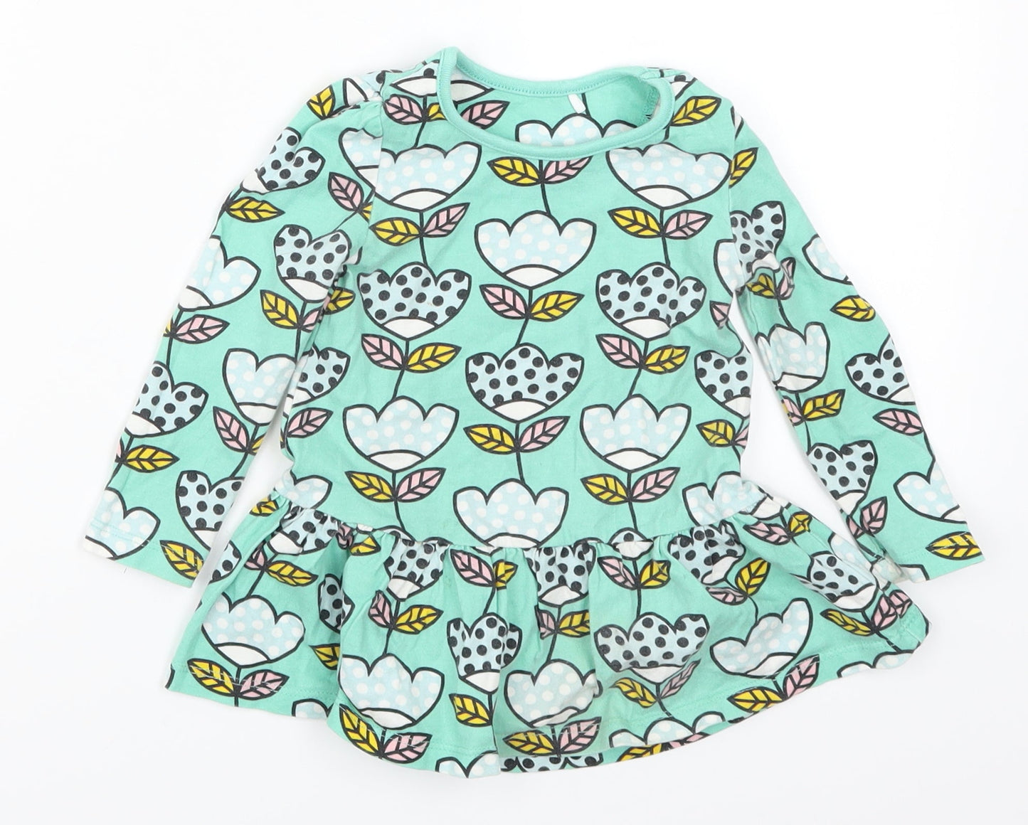Mini Club Girls Green Floral  Shirt Dress  Size 9-12 Months