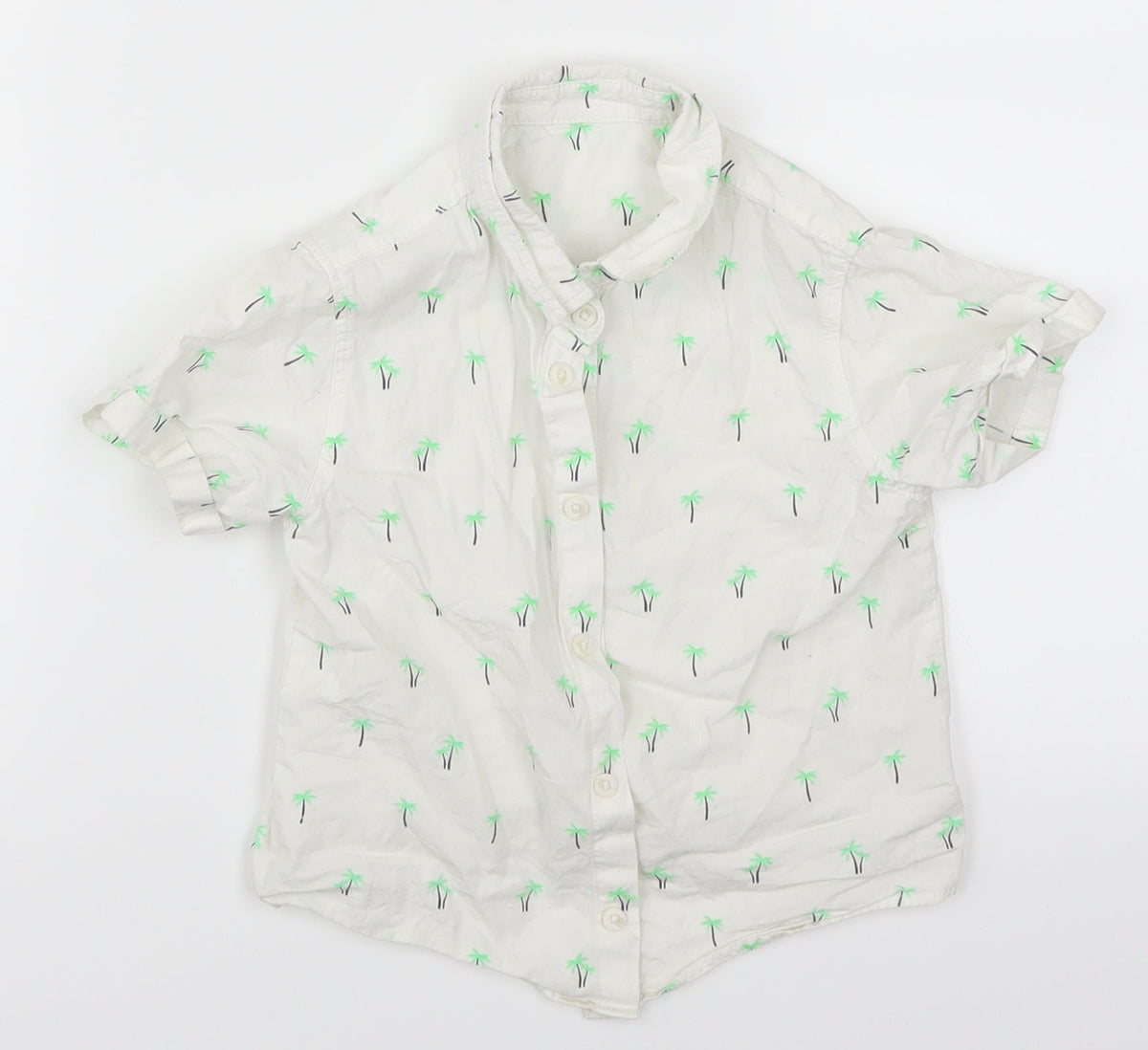 Additional front view of Matalan boys’ white basic button-up, size 3-4, years - palm trees