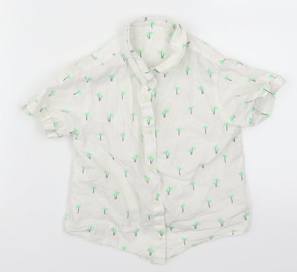 Additional front view of Matalan boys’ white basic button-up, size 3-4, years - palm trees