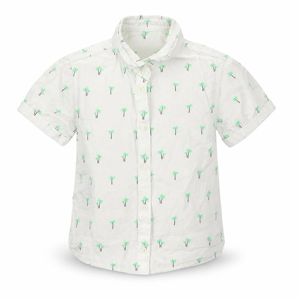 Front view of Matalan boys’ white basic button-up, size 3-4, years - palm trees