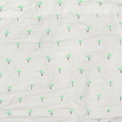 Brand and care label for Matalan boys’ white basic button-up, size 3-4, years - palm trees