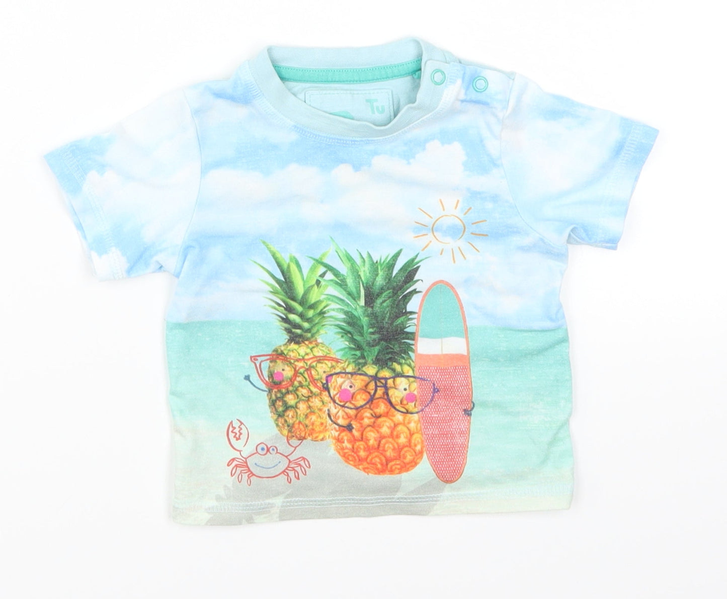 TU Baby Blue   Basic T-Shirt Size 0-3 Months  - Pineapples on the Beach