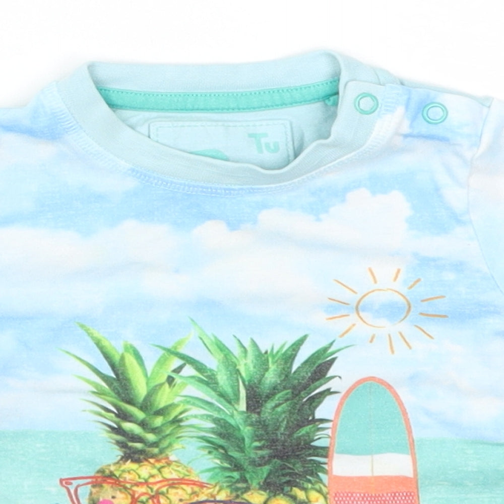 TU Baby Blue   Basic T-Shirt Size 0-3 Months  - Pineapples on the Beach
