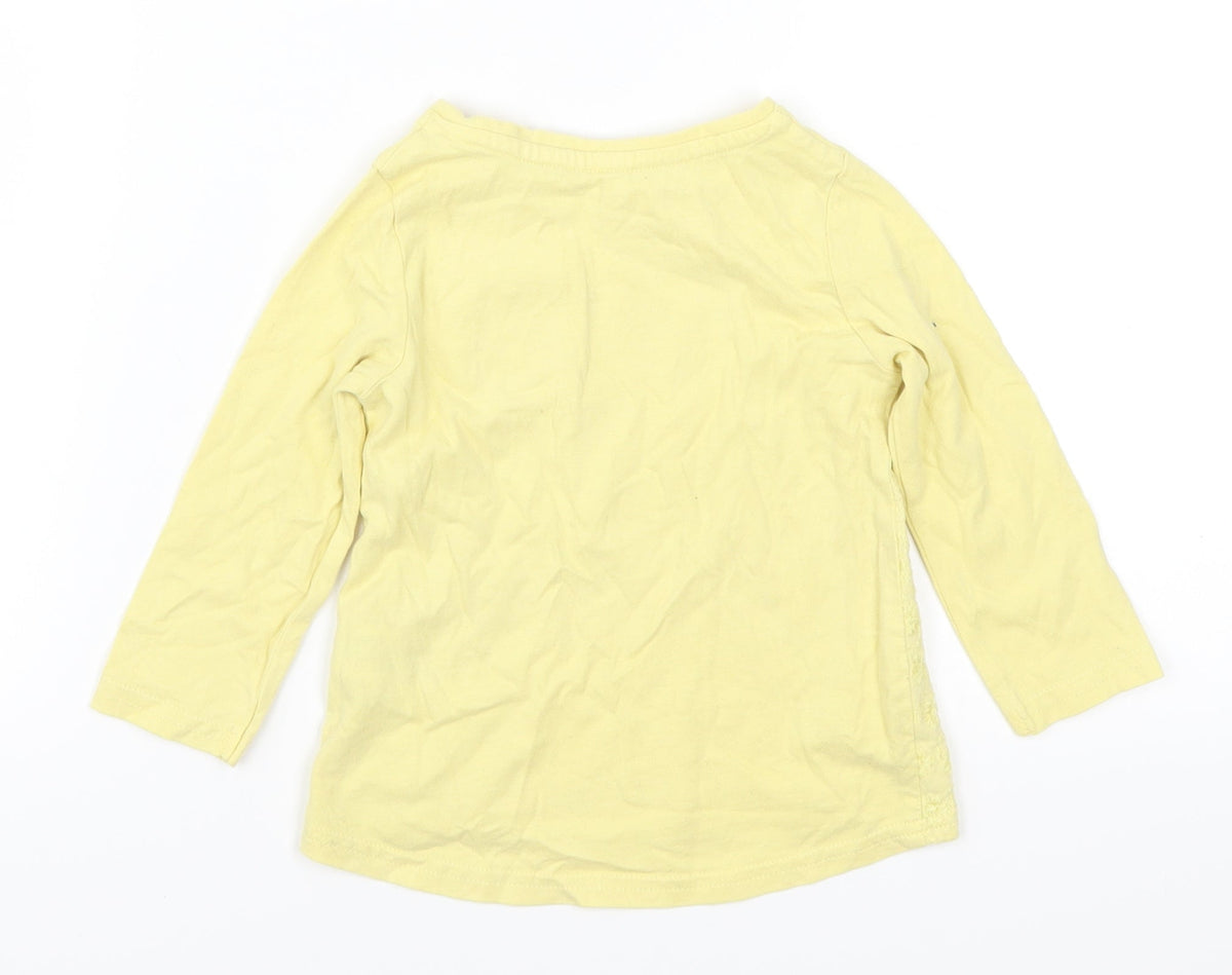 Back view of Nutmeg girls’ yellow basic t-shirt, size 12-18, months