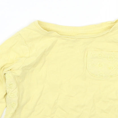 Close-up detail of Nutmeg girls’ yellow basic t-shirt, size 12-18, months