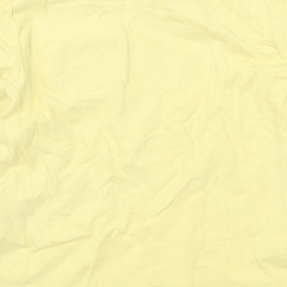 Brand and care label for Nutmeg girls’ yellow basic t-shirt, size 12-18, months