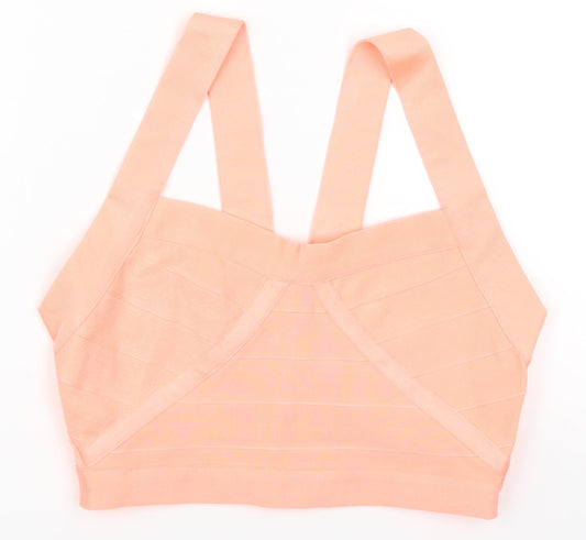 Front view of WOW Couture women’s pink cropped tank, size L, - coral coloured