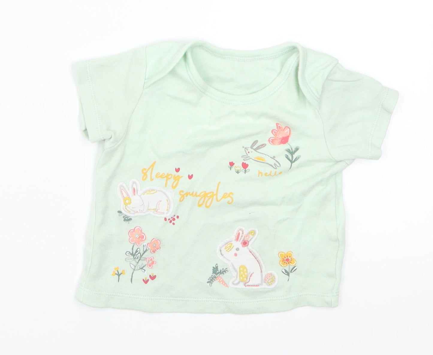 Nutmeg Girls Green   Basic T-Shirt Size 3-6 Months  - Sleepy Snuggles Bunny