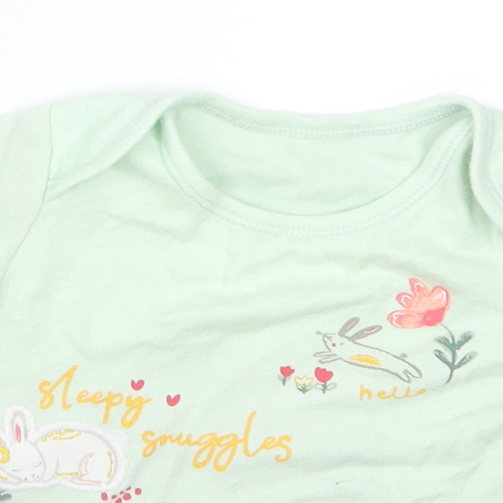 Nutmeg Girls Green   Basic T-Shirt Size 3-6 Months  - Sleepy Snuggles Bunny