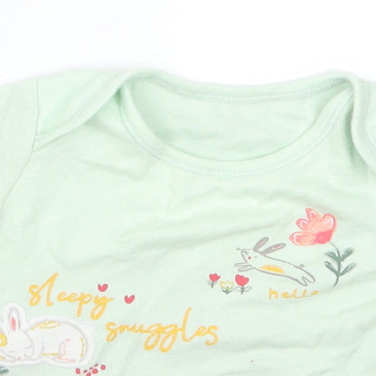 Nutmeg Girls Green   Basic T-Shirt Size 3-6 Months  - Sleepy Snuggles Bunny