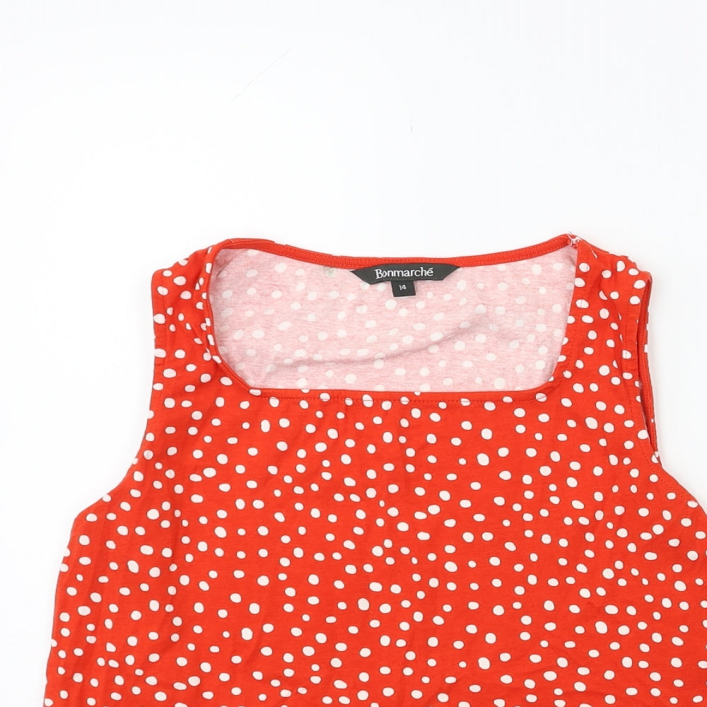 Bonmarché Womens Red Polka Dot  Basic Tank Size 14