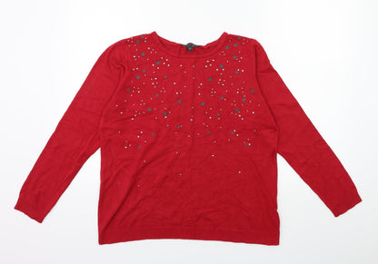 love knitwear Womens Red  Knit Pullover Jumper Size 14