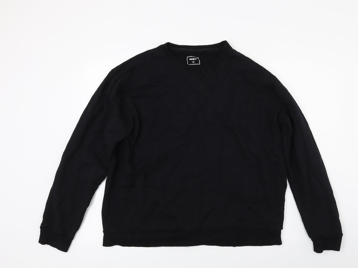 Front view of Pep&Co women’s black pullover sweatshirt, size XL